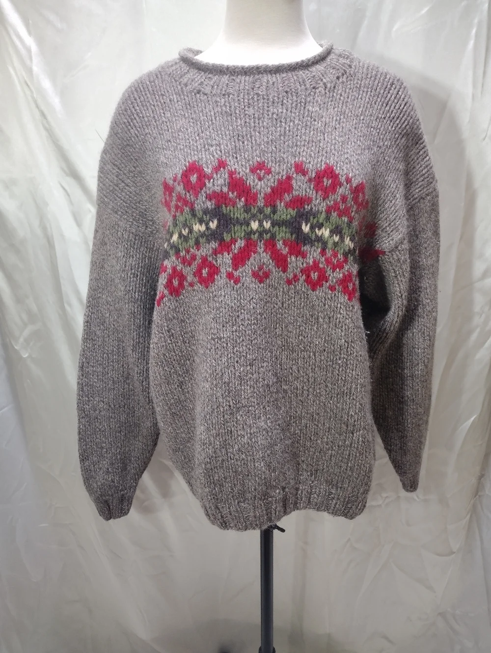 Vintage J Crew Sweater Mens L Brown Wool Fair Isle Oarsman Roll Neck Chunky